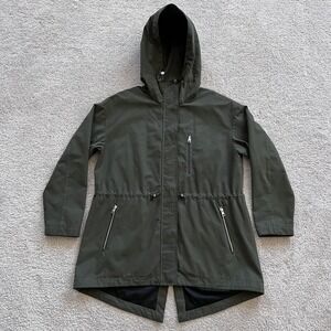 SOIA & KYO Anorak Utility Hooded Rain Jacket Womens M Green Zip Pockets